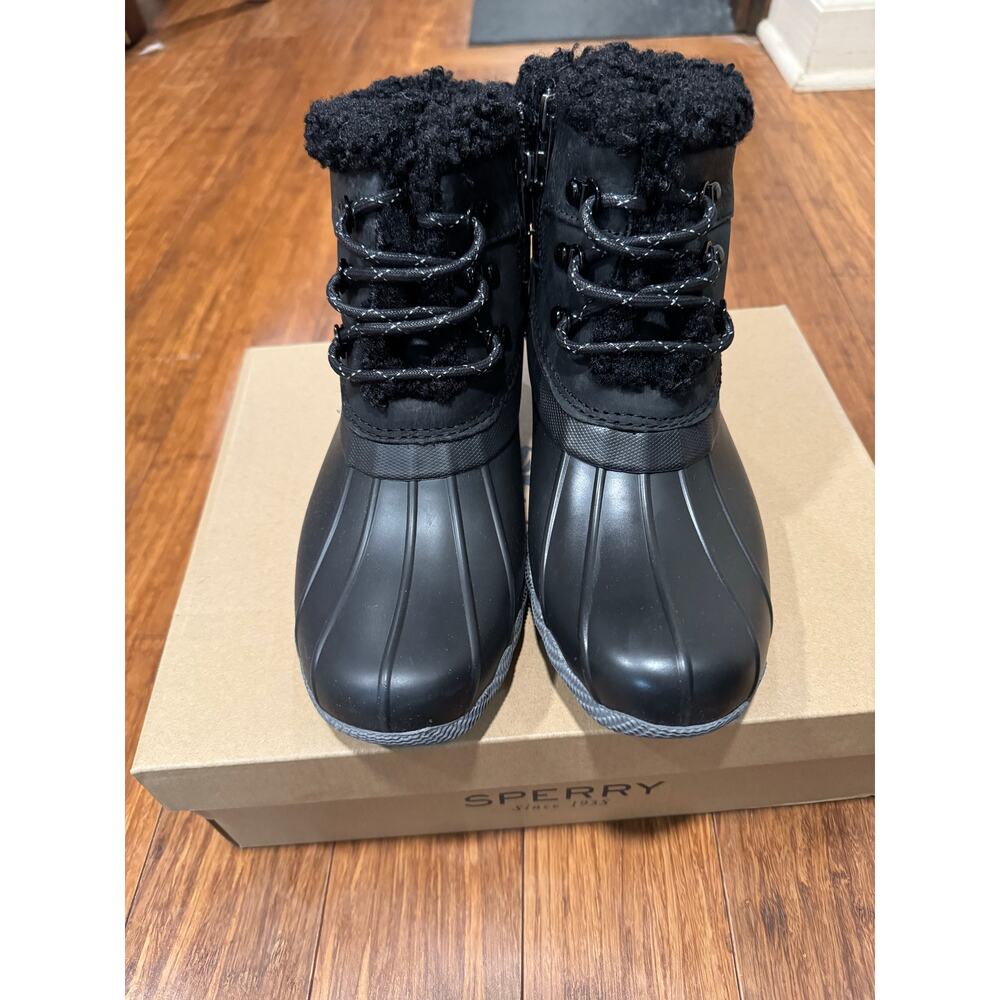 Sperry Saltwater Alpine Duck Boots Women 8 Black Faux Fur Winter Rain Boots NIB